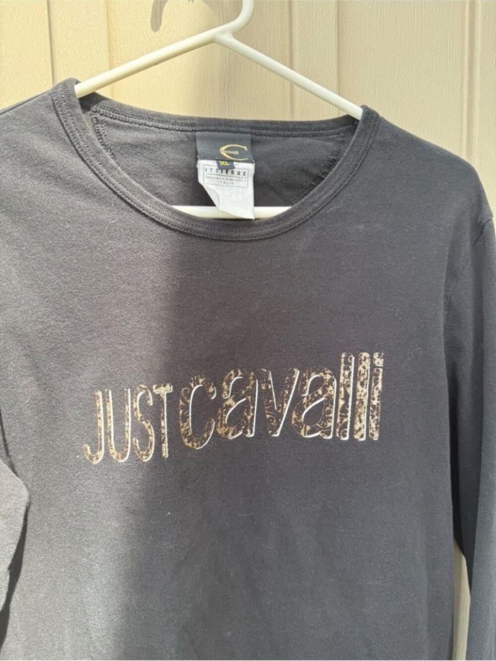 Just Cavalli Black Cotton Stretch Long Sleeve Logo Tee XL - Picture 3 of 5